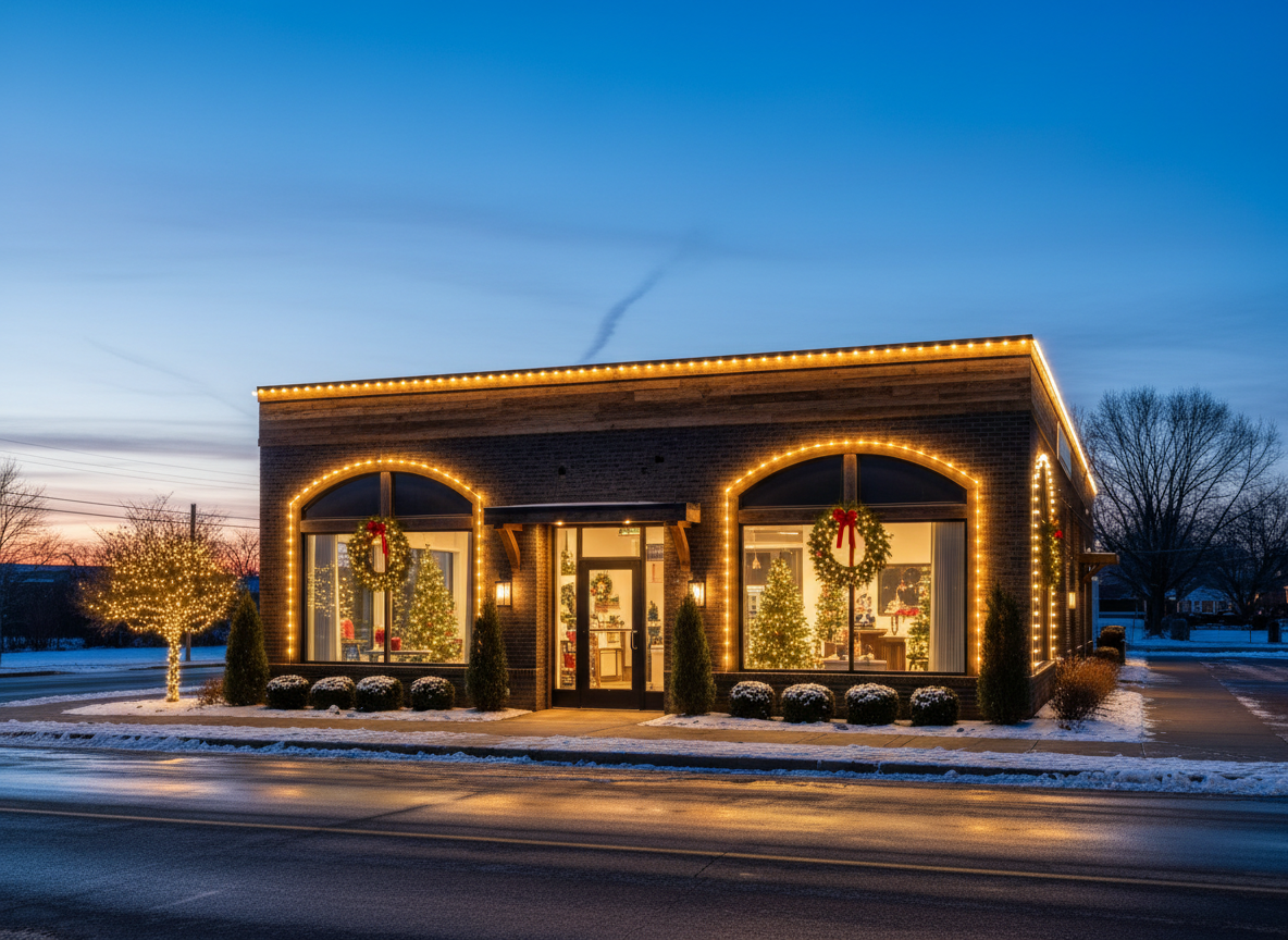 Small home with professional Christmas light installation